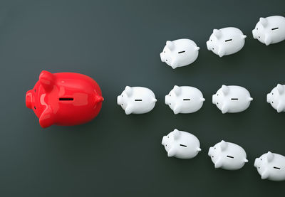 High angle view of toys against black background