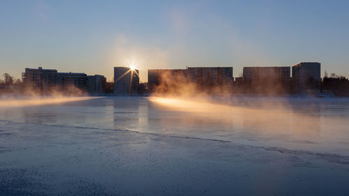 Panoramic view of city against clear sky