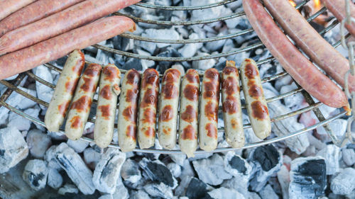 Close-up of meat on barbecue grill