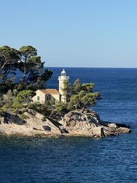 Scenic view of sea against clear sky