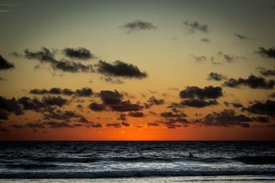 Scenic view of sea against sky at sunset