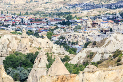 High angle view of buildings in city