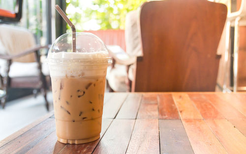 Close-up of coffee cup on table