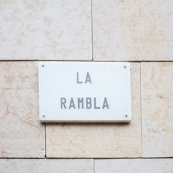 La rambla street sign on wall