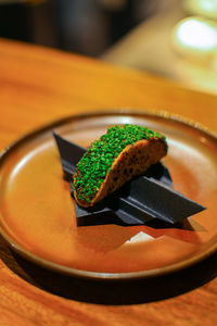 Close-up of dessert in plate on table