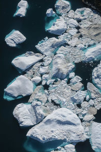 High angle view icebergs on lake