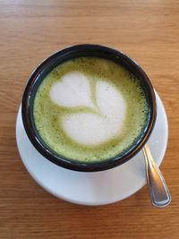 Directly above shot of coffee cup on table