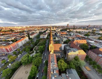 High angle view of cityscape against sky