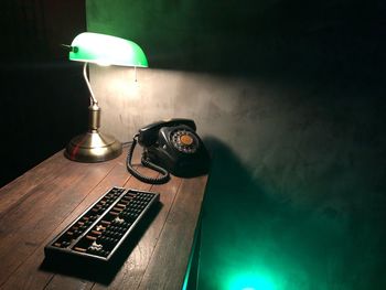 Telephone on table in room at home