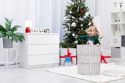 Close-up of christmas tree at home