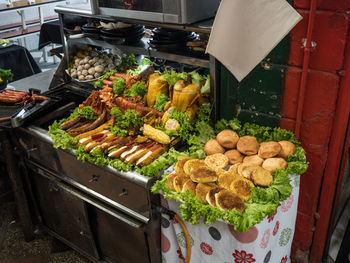 High angle view of vegetables for sale in market