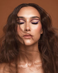 Beauty photography portrait of young woman with wavy hair