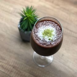 High angle view of drink on table