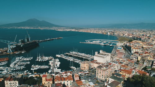 High angle view of city at waterfront