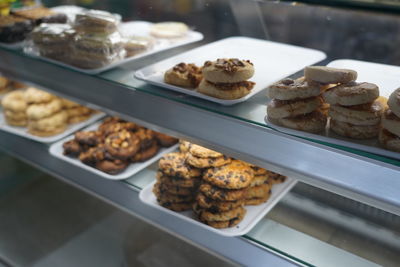 High angle view of dessert in tray