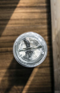 High angle view of glass on table