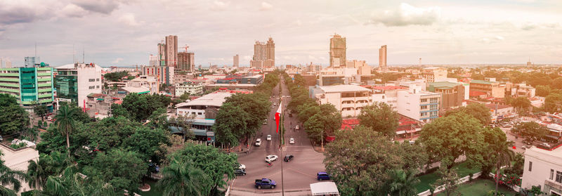 High angle view of cityscape against sky