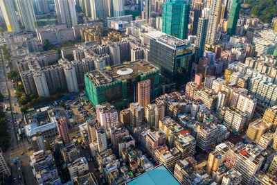 Aerial view of modern buildings in city