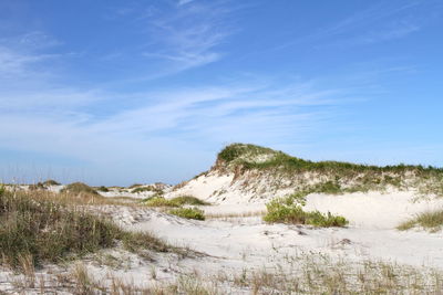 Scenic view of beach against blue sky