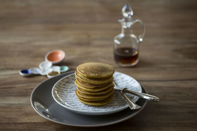 Close-up of dessert in plate on table