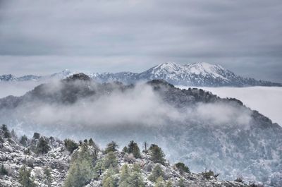 Scenic view of snowcapped mountains against sky