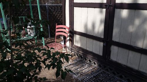 High angle view of chairs on building