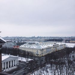 High angle view of cityscape in winter