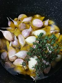 High angle view of eggs in container