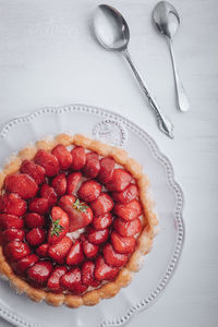 High angle view of dessert in plate on table