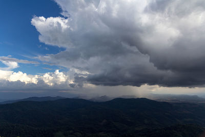 Scenic view of mountains against dramatic sky