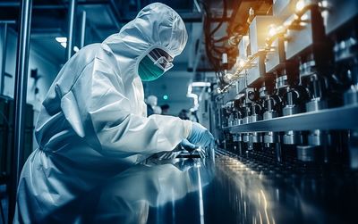 Rear view of man working at laboratory