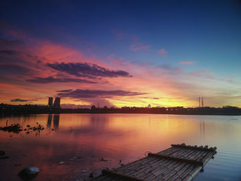 Scenic view of lake against sky during sunset