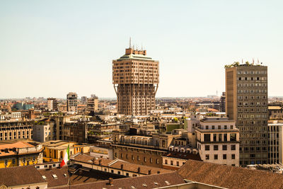 View of buildings against clear sky