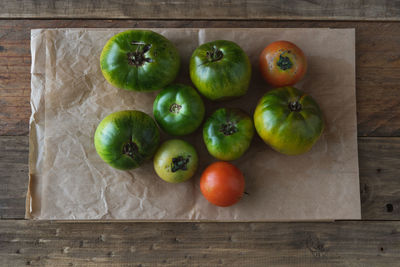 High angle view of apples on table