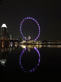 Illuminated ferris wheel at night