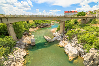 Bridge over river against sky