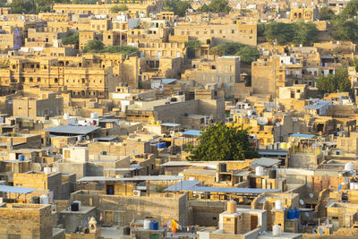 High angle view of buildings in city