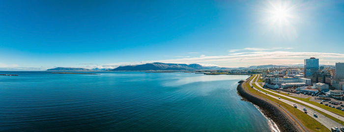 Beautiful aerial view of reykjavik, iceland. sunny day