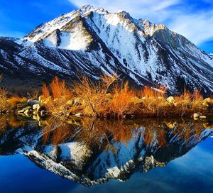 Scenic view of snow covered mountains against sky