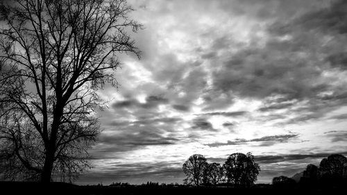 Low angle view of silhouette trees against cloudy sky