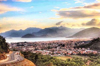 High angle shot of cityscape