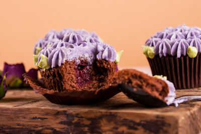 Close-up of cupcakes on table