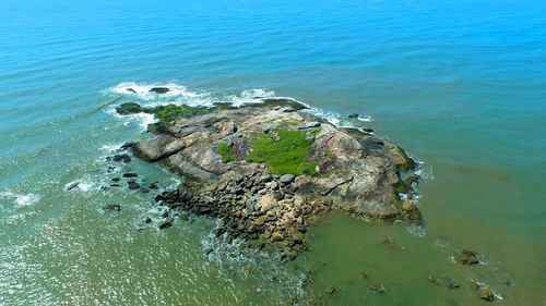 High angle view of rocks on beach