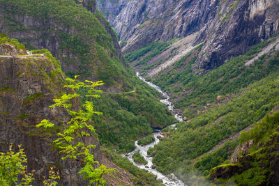 Falls in mountains of norway. waterfall voringfossen - the fourth highest peak in norway.