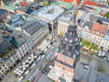 High angle view of buildings in city. krakow poland