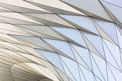 Low angle view of glass building against clear sky