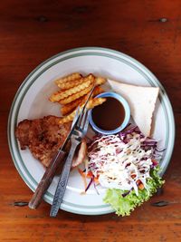 High angle view of food in bowl on table