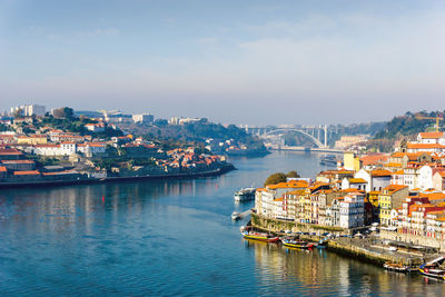 High angle view of buildings by douro river