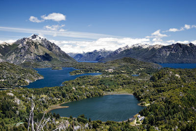 Idyllic shot of lakes and mountains in andes against sky