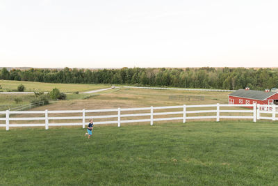 Scenic view of field against clear sky